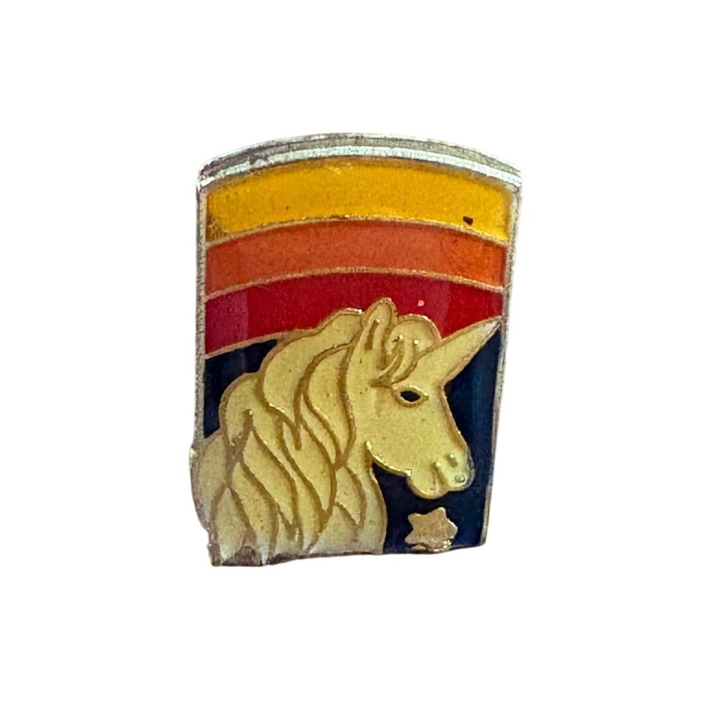Vintage 1987 AB&S Unicorn‎ Enamel Pin Badge Retro Striped Lapel 80s